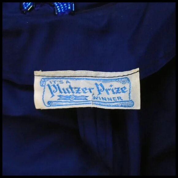 50s Vintage Swing Coat Evening New Look Blue Taffeta Outerwear - Picture 7 of 16